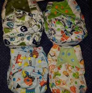 Seven one size all in one cloth diapers.